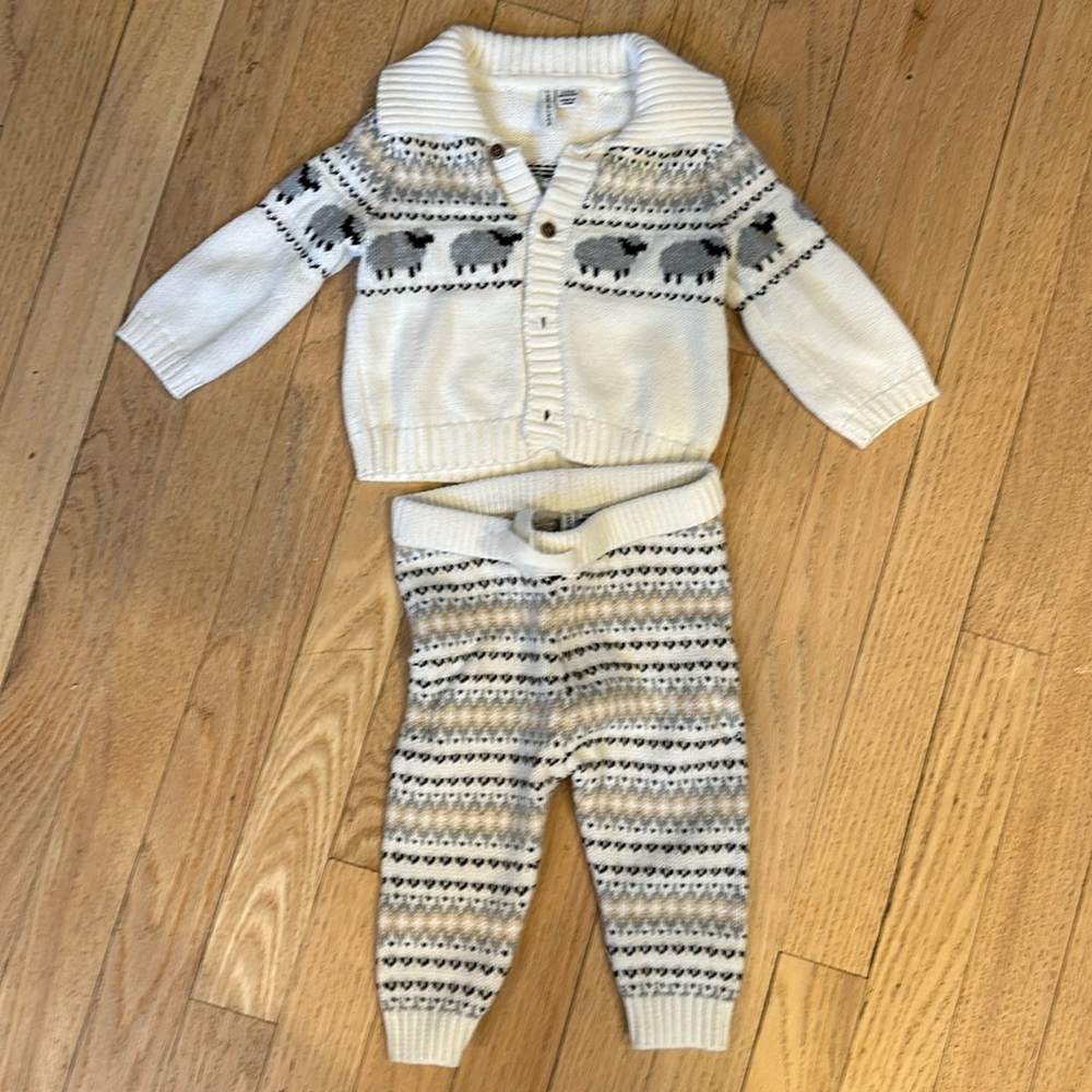 Janie & Jack Baby Sheep Fair Isle 2 piece set, size 3-6 months